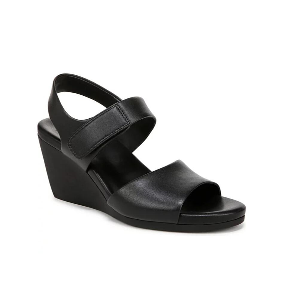 Naturalizer Women's Imani Open Round Toe Wedge Sandals Black Leather Size 11